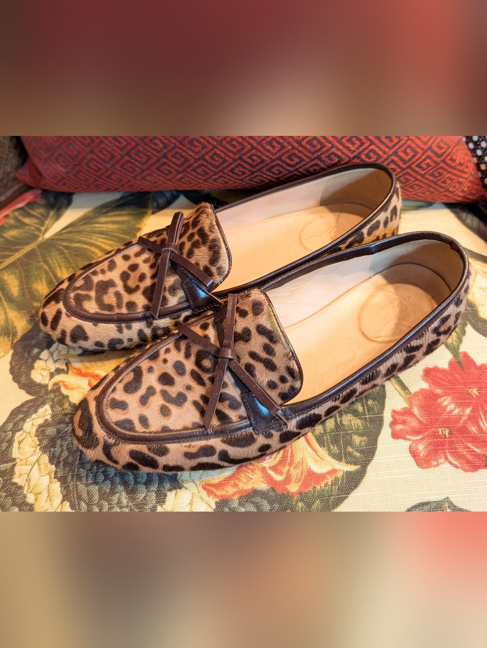 J Crew Academy Leopard Calf Hair Loafers GUC Size 8